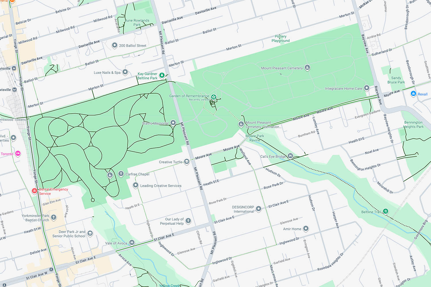 Google Maps at Mount Pleasant Cemetery